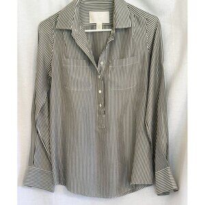 J. Crew Women's Silk Vertical Navy & White Narrow Striped Blouse, Size 00
